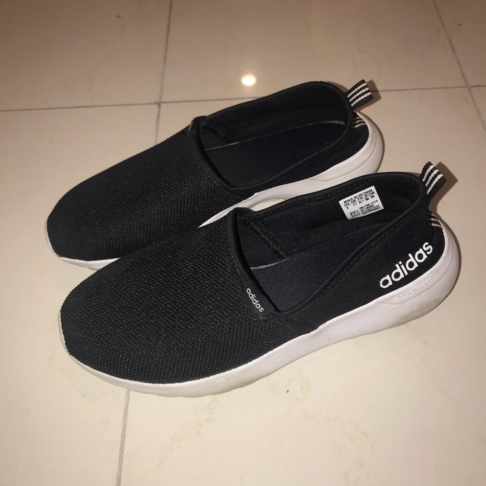 Black adidas slip on memory foam women’s shoes 9